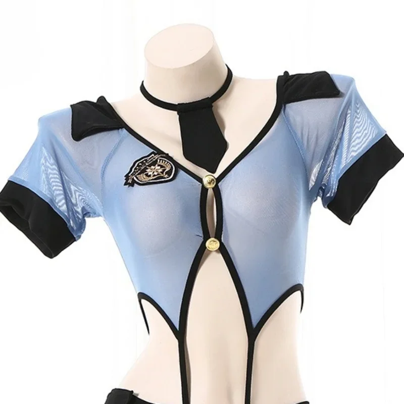 SN55Police تأثيري مثير مفتوح الصدر أنثى شرطي ضابط الشرطة موحدة الجوف خارج الشرطيات زي الكبار النساء فستان أنيمي $@1 واط