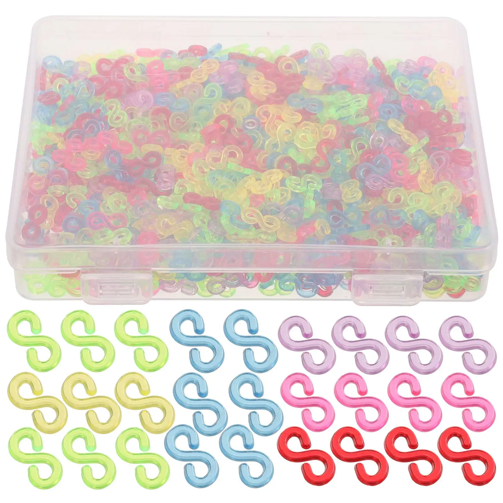 

1000pcs Plastic S Clips Rubber Band Connector Loom Bracelet Hooks Clasps DIY Handcrafts Colorful Rubber Band Loom Clips