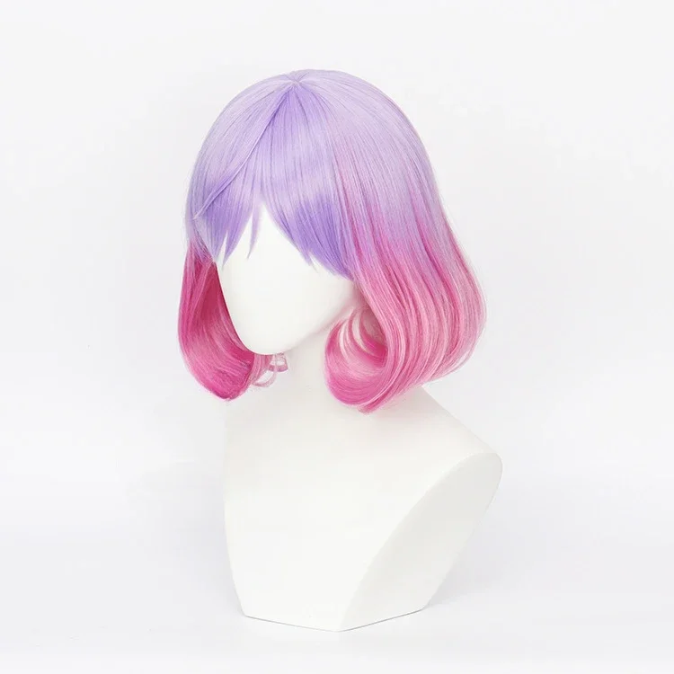 LUNA-Perruque de Cosplay Synthétique Courte au Design Astrum, Postiche de Cheveux Dégradés Violet et Rose pour Fille