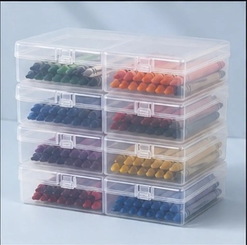 24Pcs Clear Plastic Crayon Organizer Boxes Stackable Storage Containers Lids Mini Storage Cases for School