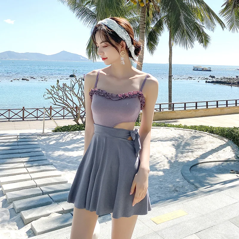 

Fairy Sle One-Piece Swimsuit Women's Summer Conservative Student Girl Small Chest Thermal Spring Bathing Suit Slimming Sexy