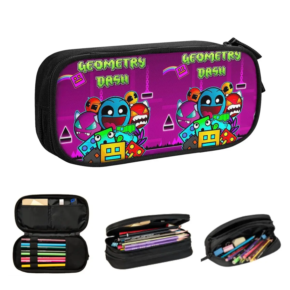 Video Game Geometry Dash Pencil Cases for Students Gifts Pen Box Pencil Bag Big Capacity Pencil Pouch