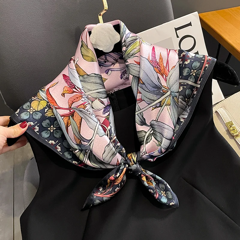 2023 Square Small Headband New Arrival 100% Pure Silk Scarf Women Neck Hair Foulard Bandana Hijab Print Poncho Scarves Pashmina