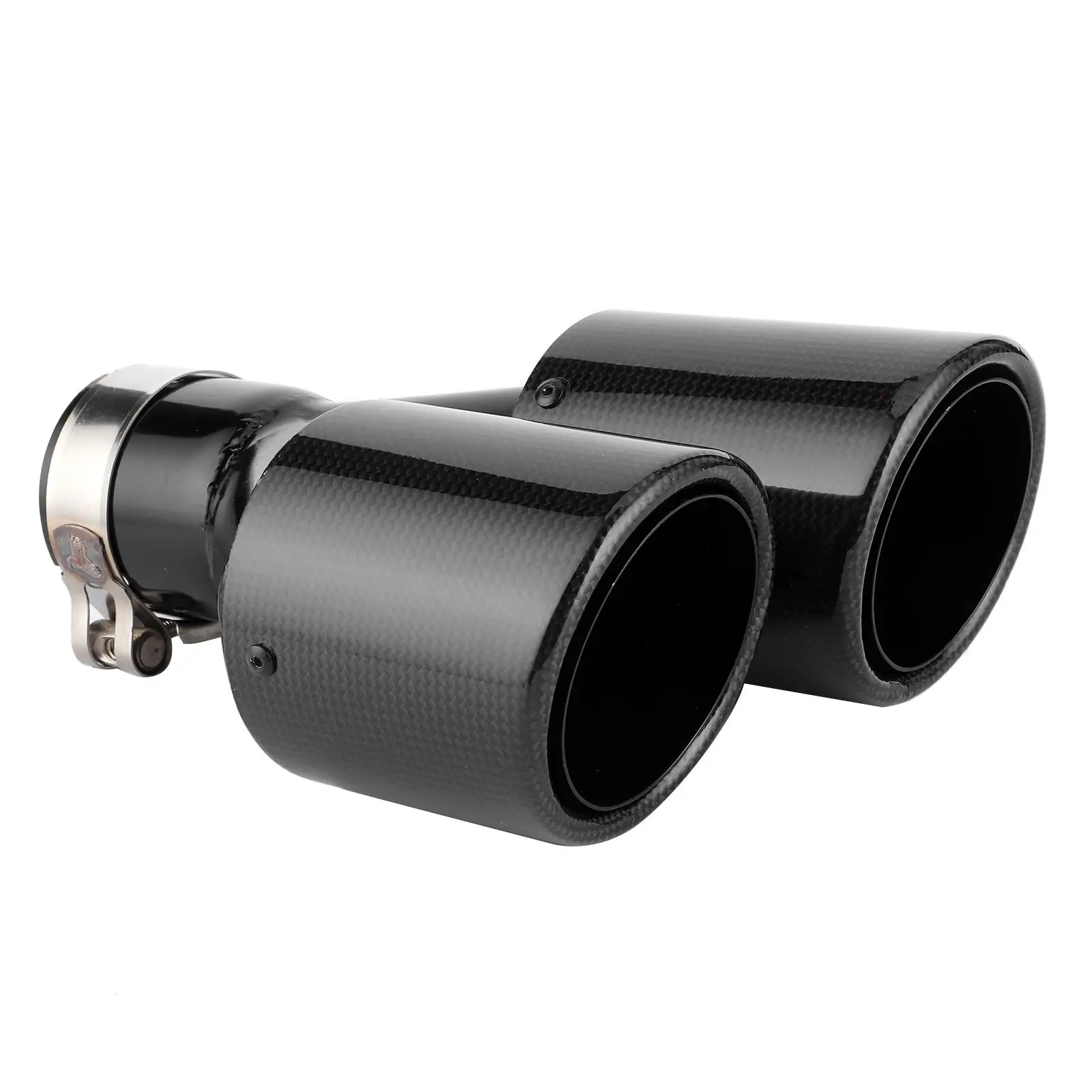 

Carbon Fiber Dual Exhaust Tail Dual Pipe Glossy Y Shape Tail Pipe with Clamp for 58mm -60mm Left Mount Car Accessory