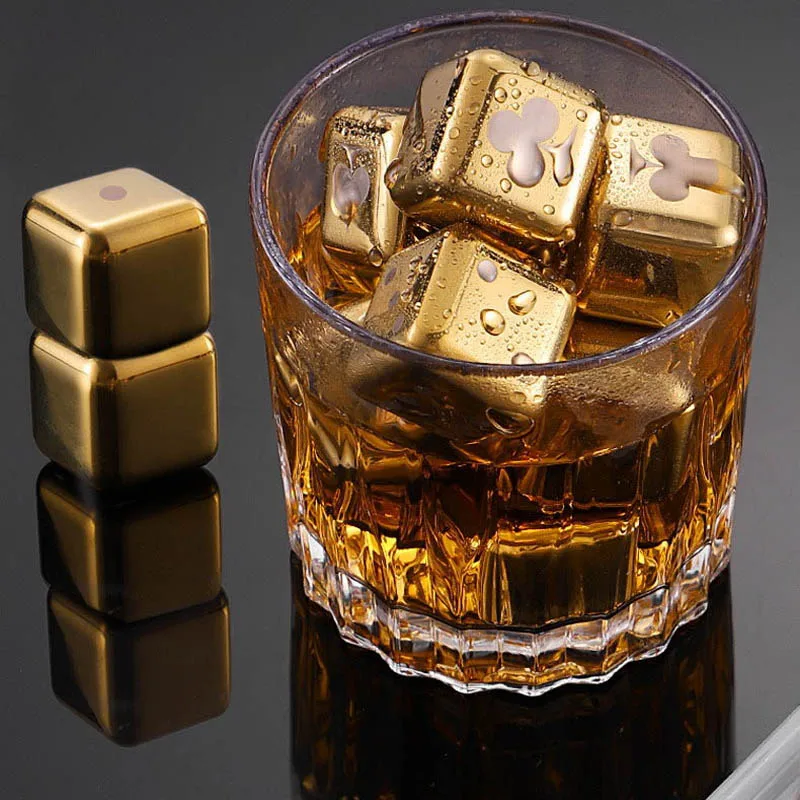 LYN&GY 304 Stainless Steel Reusable Ice Cubes with Dice Poker Pattern, Quick-Frozen, Whiskey & Beer Chilling Bar Tool