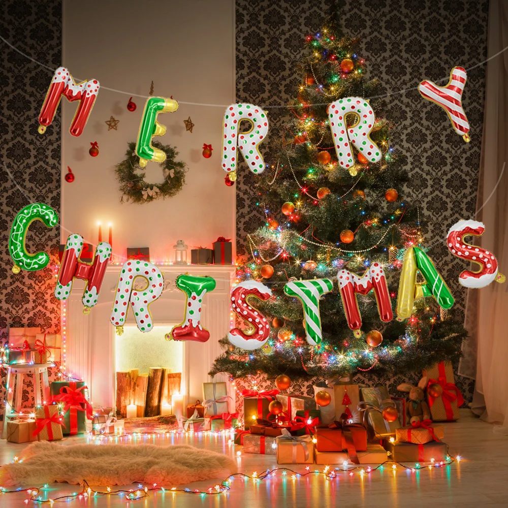 Palloncini foil con lettera di buon Natale da 16 pollici 2024 Felice anno nuovo Banner Decorazioni natalizie Globos Ornamento di Natale Forniture per feste