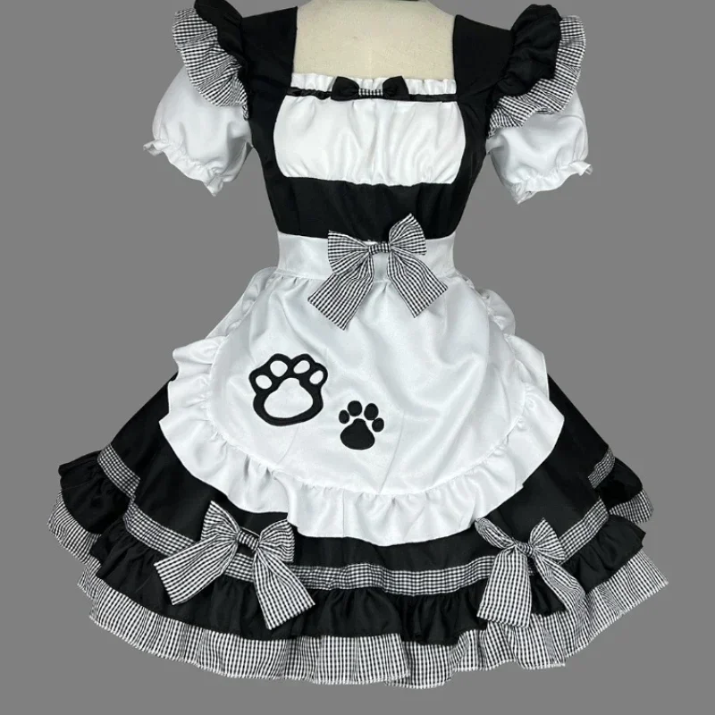 Costumes de cosplay de femme de chambre classique pour fille, robe de princesse de fête, tablier Lolita Cat Girl, tenues d'anime, noir et blanc mignon, grande taille