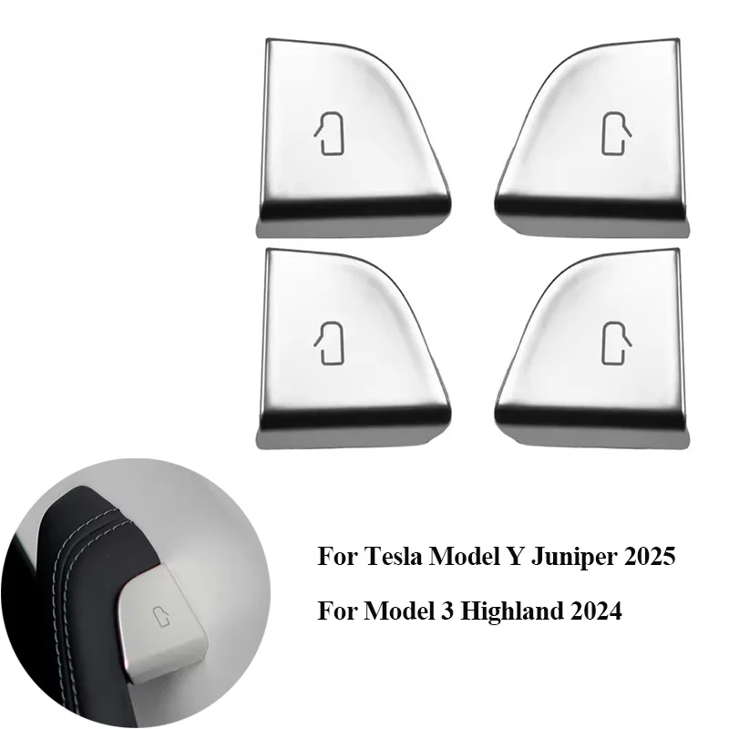 

4X Car Button Stickers Cover Trim For Tesla Y Juniper 2025 Model 3 Highland 2024 Door Lock Switch Open Button Cover Protector