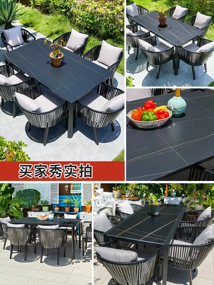 Outdoor table, chair, garden, villa, rock board, rattan chair, rattan, leisure courtyard, Nordic