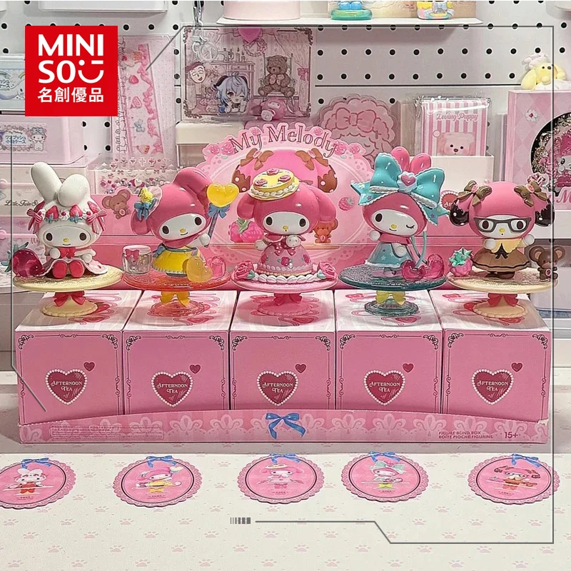 Miniso Sanrioe My Melody Afternoon Tea Series Blind Box Lovely Sweet Anime Figure Surprise Box Cartoon Model Doll Figure Toy Gif