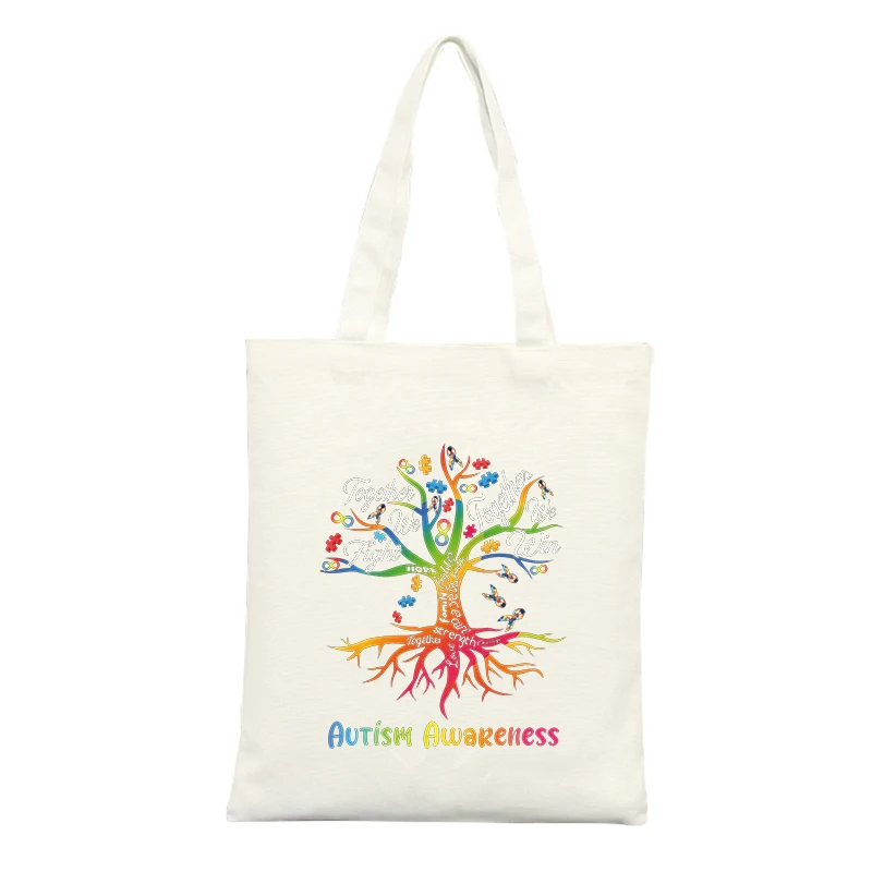 Autism Awareness Tree Graphic Canvas Tote Bag, Ideal for Casual Daily Use and Awareness Events