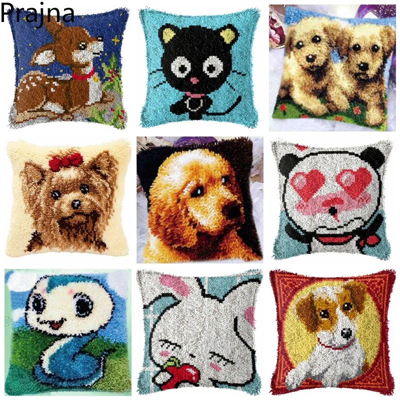 

Новый Набор для вышивки с милыми животными, вышитая Подушка, гобелен, холщовая Подушка, передняя вышивка крестиком, наволочка с защелкой, крючок, самодельный ковер