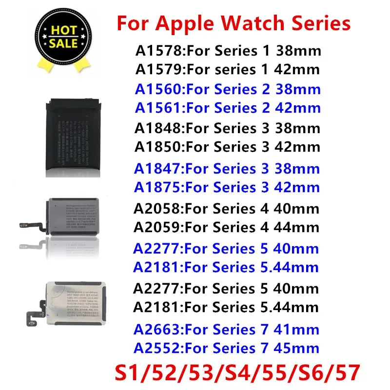 

Replacement Battery For Apple Watch Series SE 1 2 3 4 5 6 7 Bateria For IWatch S1 S2 S3 LTE S4 S5 S6 S7 38/40/41/42/44/45/4