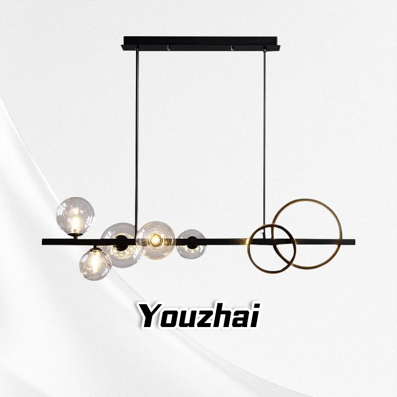 

Light luxury restaurant pendant light Nordic modern art design long bar lighting creative dining table bubble lighting
