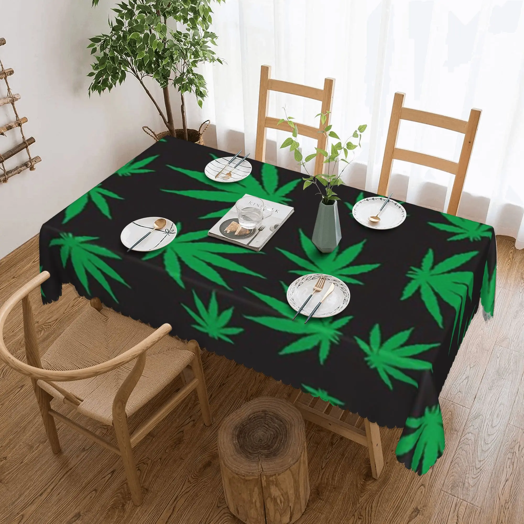 Mantel Rectangular Personalizado con Hojas de Marihuana, Cubierta de Mesa Resistente al Aceite para Eventos y Cenas
