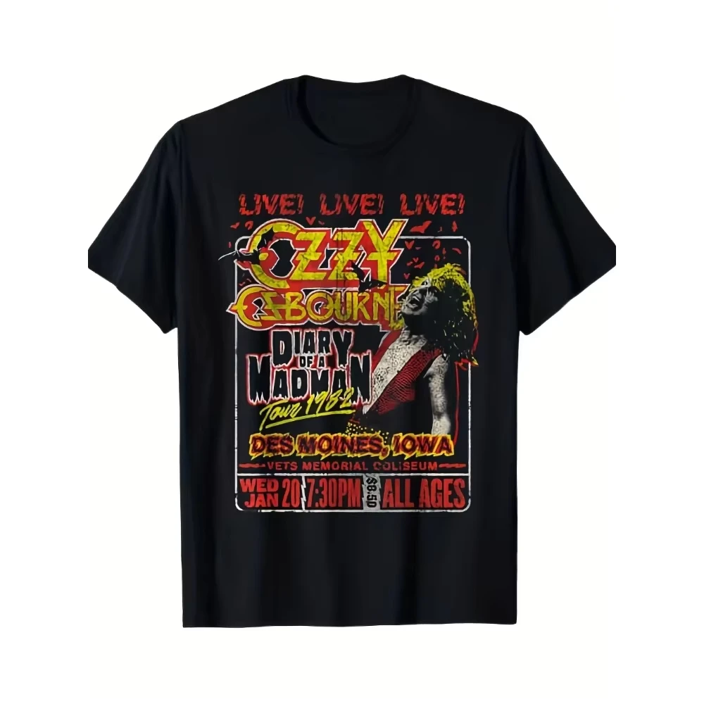 Ozzy Osbourne Diary Tour Des Moines Iowa Camiseta estampada Top regalos del Día de San Valentín hombres mujeres Camiseta estampada de transferencia de calor de algodón