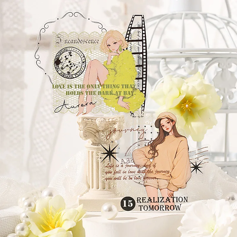 Paquete de 10 hojas de pegatinas para manual de paisaje de personajes crepusculares de la mañana temprana, pegatinas Vintage para manual