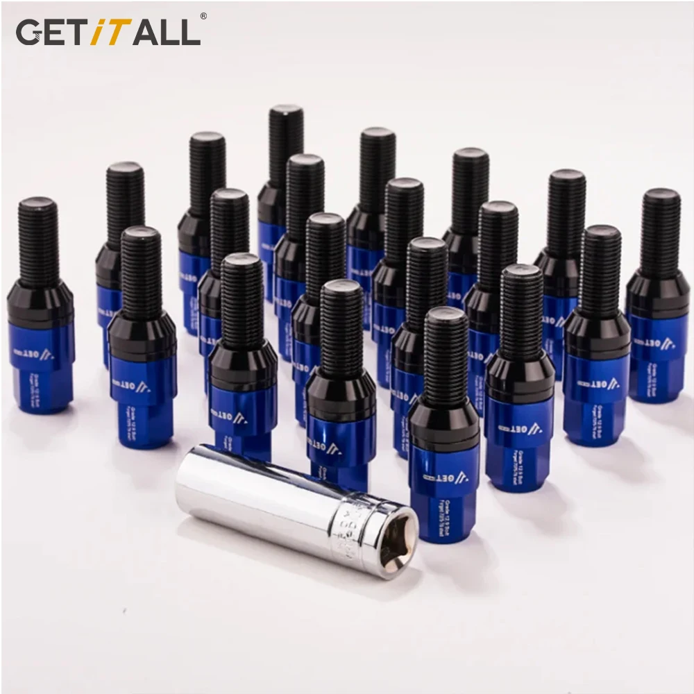 

GETITALL New20PC Wheel Bolt Nuts with Caps 28mm Steel+Aluminium Alloy Taper Lug Bolt Cone Seat M12*1.5 M14*1.25 M14*1.5 For BMW