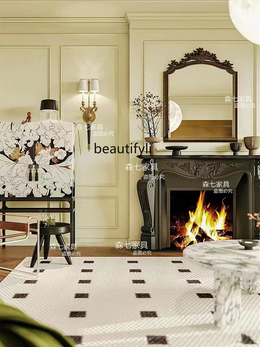 American solid wood retro carved fireplace decorative cabinet custom light luxury shelf living room