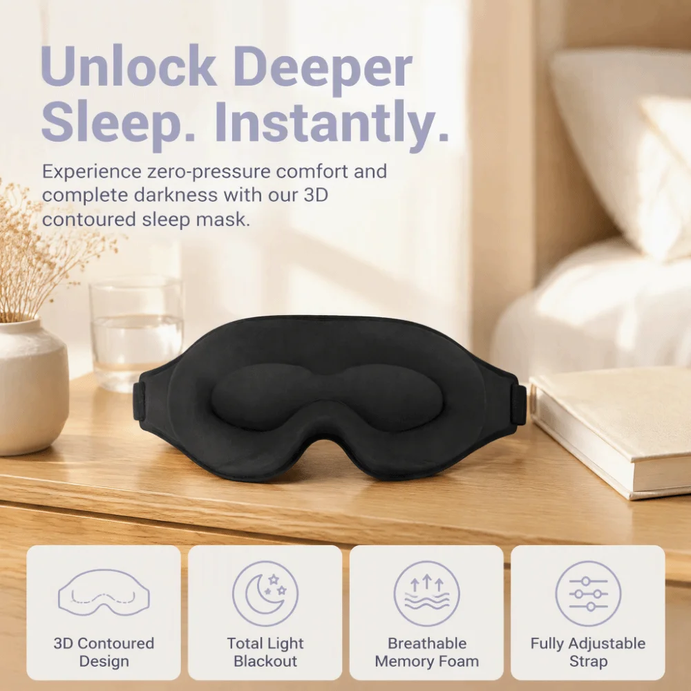 Zero Pressure 3D Contoured Eye Mask Memory Foam Breathable 3D Deep Sleep Mask Block Out Light Ergonomic Sleeping Eye Mask