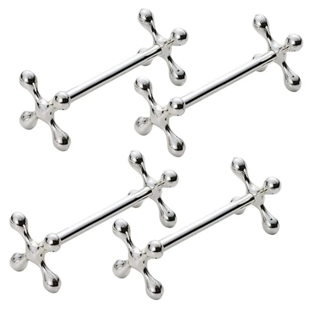 4 Pcs Zinc Alloy Chopsticks Rest Spoons Stand Forks Knifes Holder Rack Stand Metal Craft Table Decoration (Silver)