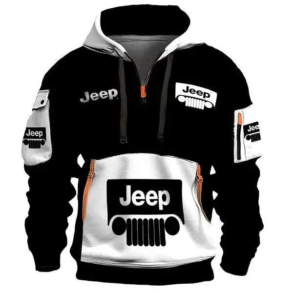 Ropa de competición de rally para hombre - Sudadera con capucha y cremallera multibolsillos Jeep, para exportación. Camiseta de fútbol americano 3D a la moda