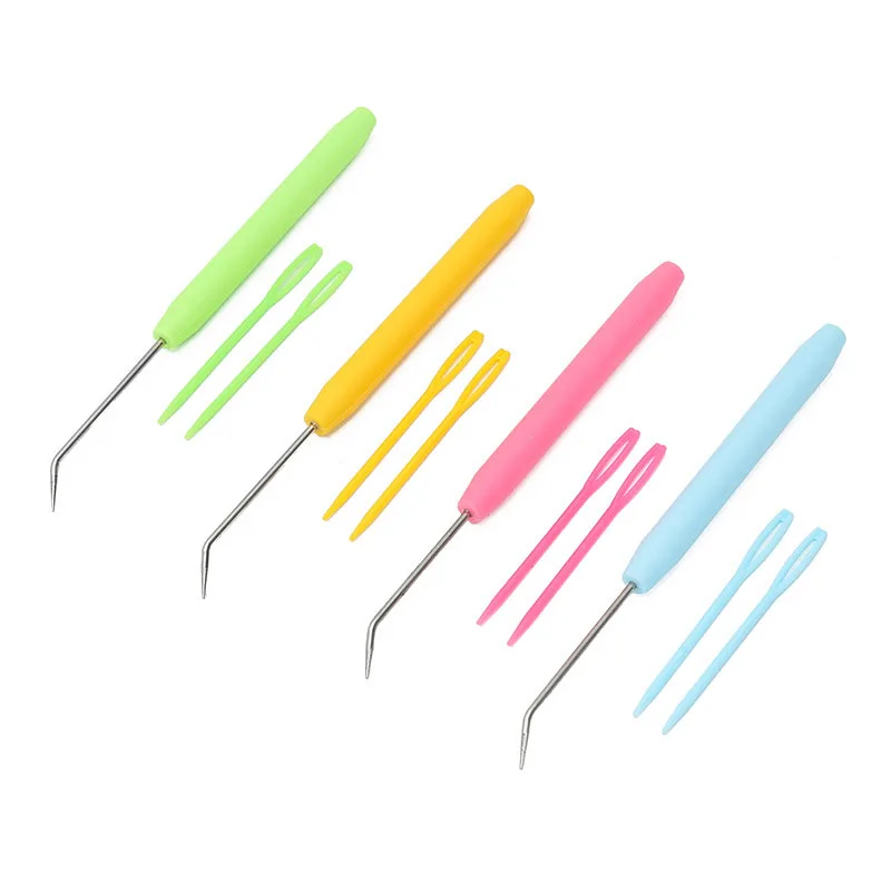 Knitters Crochet Hook Kit Bent Hooks Accessories Picking Needle Bent Crochet Hook Set With 2 Pcs Plastic Knitting Sewing Needles