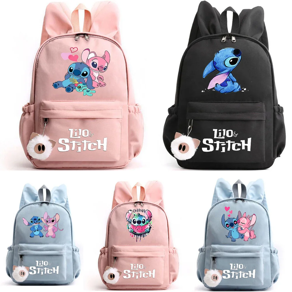 

Disney Lilo Stitch Backpack for Girls Boys Teenager Children Rucksack Casual School Bags Travel Rabbit Ears Backpacks Mochila