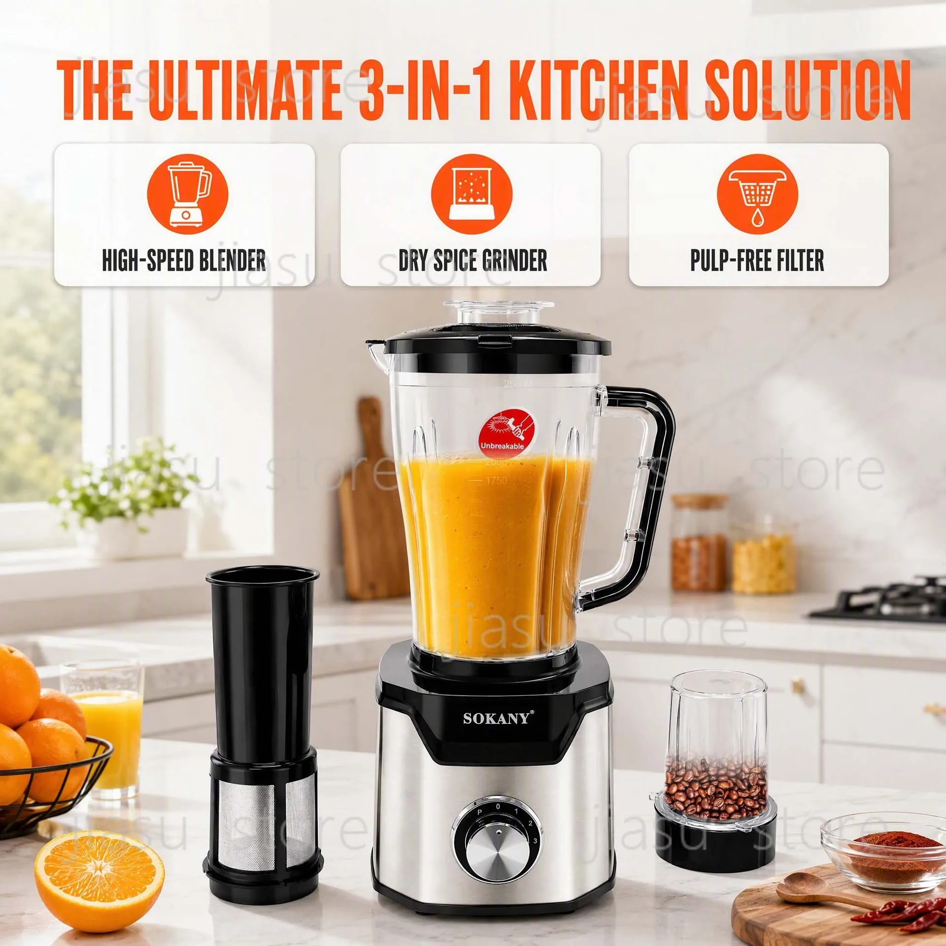 Three-in-one juicing mixer Multifunctional grinder 2.5L capacity Multi-speed adjustment Juicing filtration