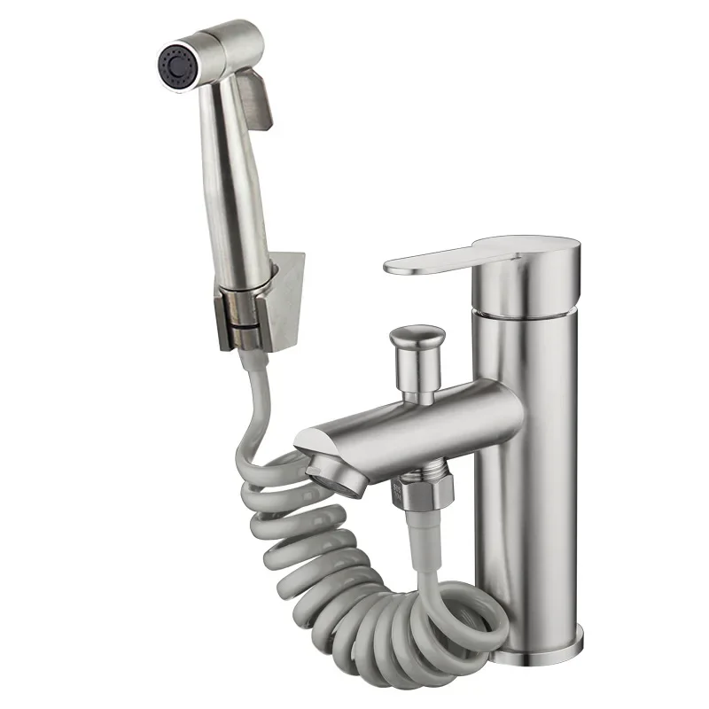 Bathroom Basin Faucet with Handheld Bidet Shower Head Stainless Steel Sink Tap Cold Hot Water Mixer Tap Valve Nozzle BathTub Tap