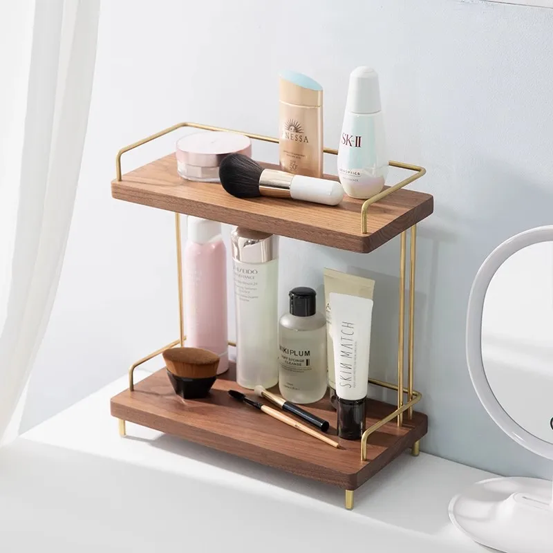 Natural Solid Wood Cosmetics Storage Rack Bathroom Desktop Dressing Table Place Lipstick Perfume Skin Care Products Storage Rack