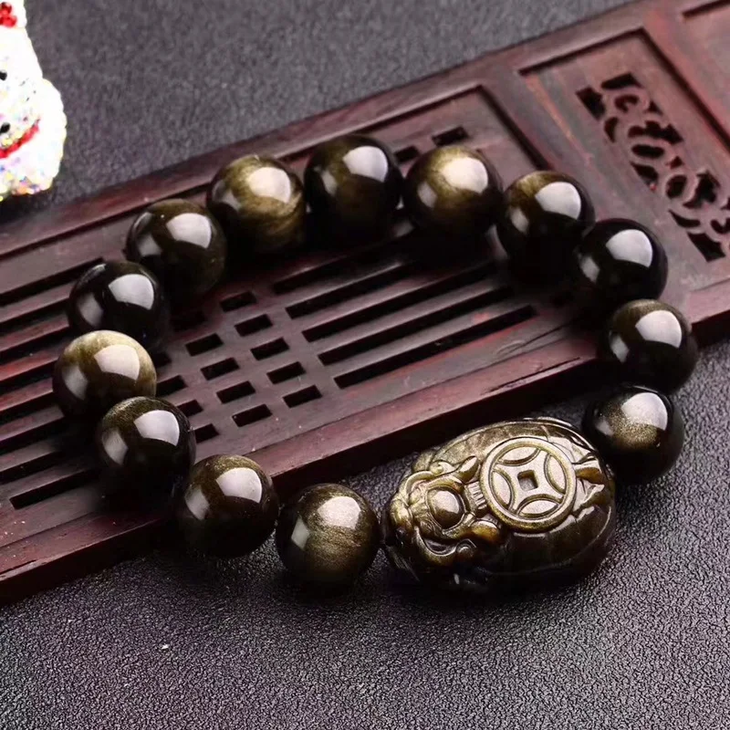 

Natural Bracelet Golden Shining Stone Colorful Eye Obsidian Wealth-Attracting