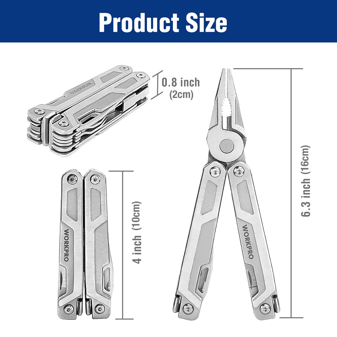 WORKPRO-Multi Tool Pocket Knife with Screwdriver, Heavy Duty Multitool Pliers, Safety and Sheath Multitool, 15 in 1