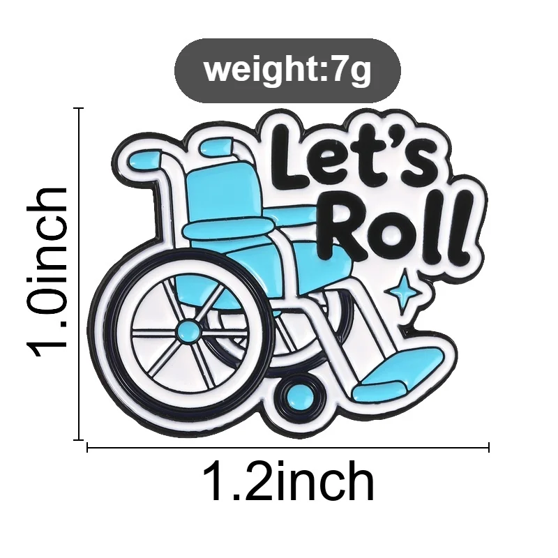 Lets Roll Wheelchair Dual Meaning Enamel Pin, Blue White Inspirational Brooch For Wheelchair Users And Positive Attitude Gift
