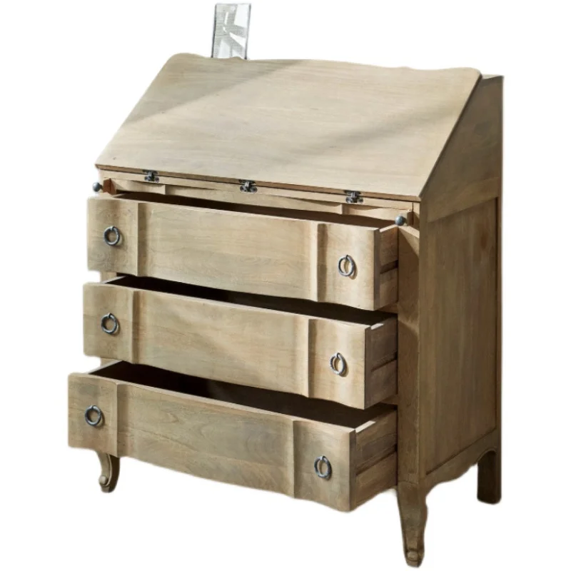 

American retro solid wood desk storage cabinet integrated bedroom flip personalized writing computer desk