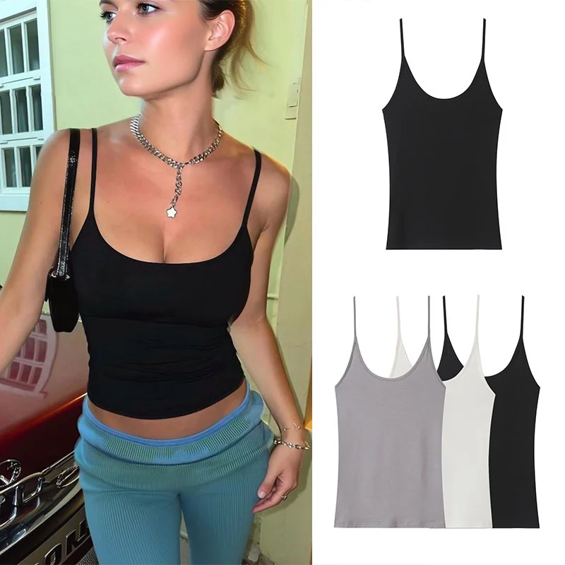Guobioziy Women's Round Neck Straight-Cut Camisole Top 2026 Summer New Release Solid Color Design European＆American Casual Trend