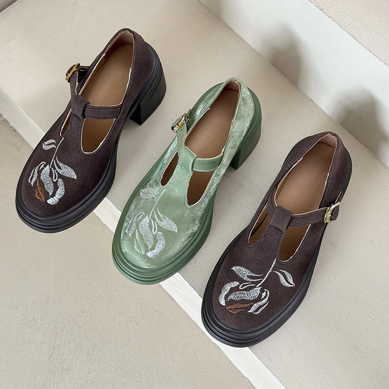 

2025 New Fashion Round Toe Mary Jane Shoes Women's Spring New Chunky High Heel Platform Heightened Vintage Single Shoes
