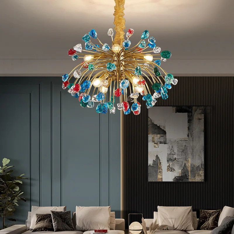 

Designer Crystal Colored LED Chandelier Living Room Bedroom Hall Pendant Lamp Home Decoration Luxury Interior Lighting Lusters