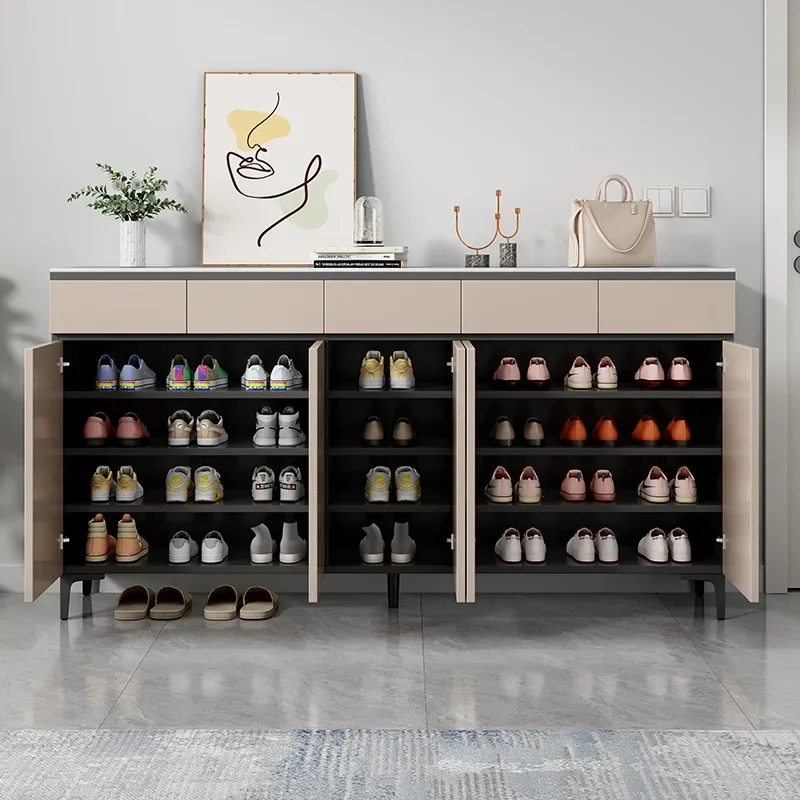 L $H خزانة أحذية من الخشب الصلب بالكامل، ممر مدخل منزلي، خزانة مدخل داخلية جديدة متكاملة من الأرض إلى الجدار #4