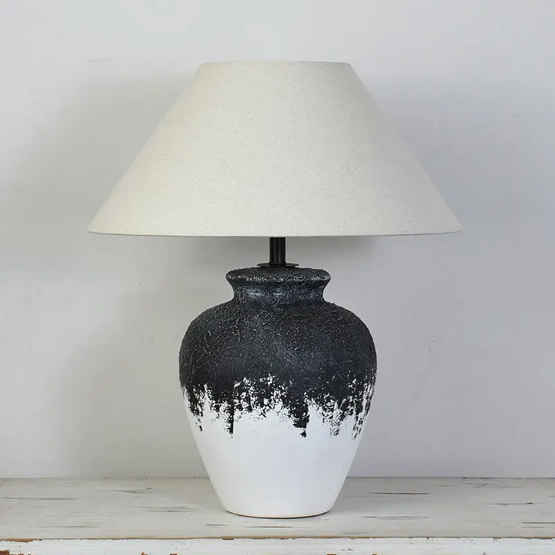 Thick Ceramic Jar Table Lamp Living Room Lamp Bedroom Bedside Villa Decoration Homestay Hotel Designer Lamp