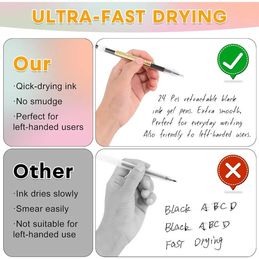 أقلام حبر جل سوداء 0.35 مللي متر طرف نقطة رفيع للغاية أقلام الكتابة السلسة أقلام الكرات الدوّارة النمط الياباني لا تلطخ قلم حبر جاف سريع الجفاف