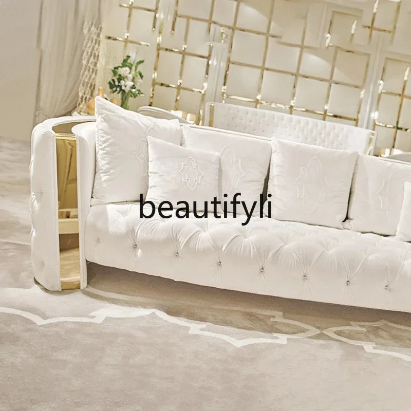 French cream sofa 2024 new sofa matte cloth white modern