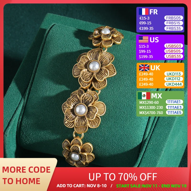 

Retro Gold Color Bronze Hollow Rose Pearl Wedding Bridal Vintage Bracelets Luxury Rich Flower Antique Jewelry Charm Wedding New