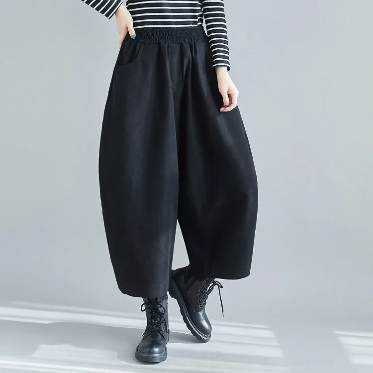 New 2026 Women's Solid Loose Casual Trousers Simple Elastic Waist Wide Leg Harem Pants Versatile Pockets Banana Pants Oversized