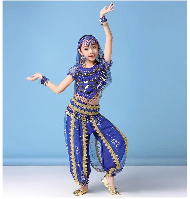 

New Oriental Dance Clothes Kids Belly Dance Costumes Set Girls Bollywood Indian Belly Dancing Clothing Multi-Color 4Pcs/Set