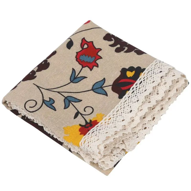 *A91P 3X Vintage Square Cotton Linen Lace Sun Flower Tablecloth, Washable Tablecloth Dinner Picnic Table Cloth