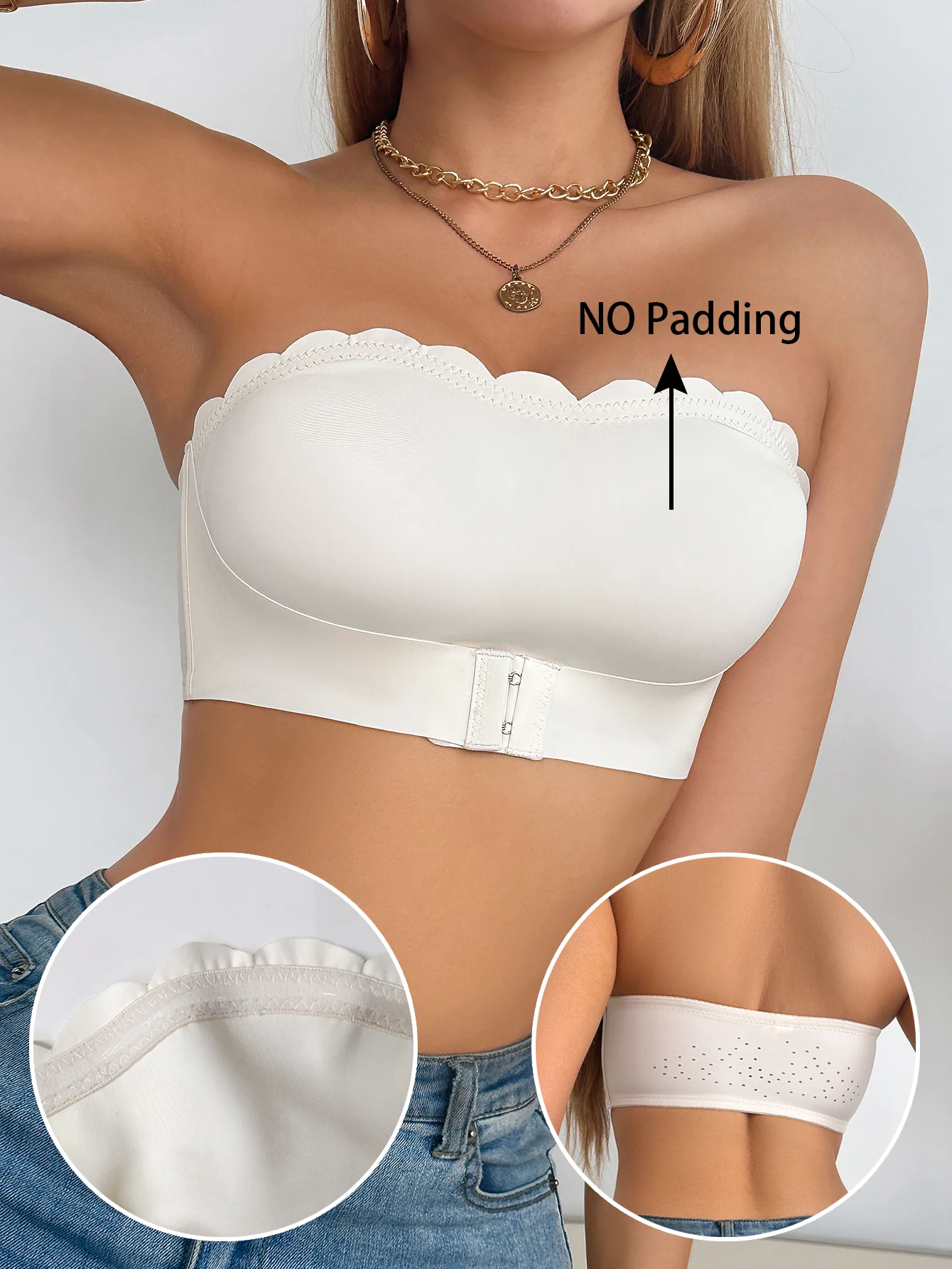 3-Pack Bra Bandeau Wanita Tanpa Tali Tanpa Bantalan Tanpa Jahitan dengan Penutup Depan Push-Up Tak Terlihat Minimizer