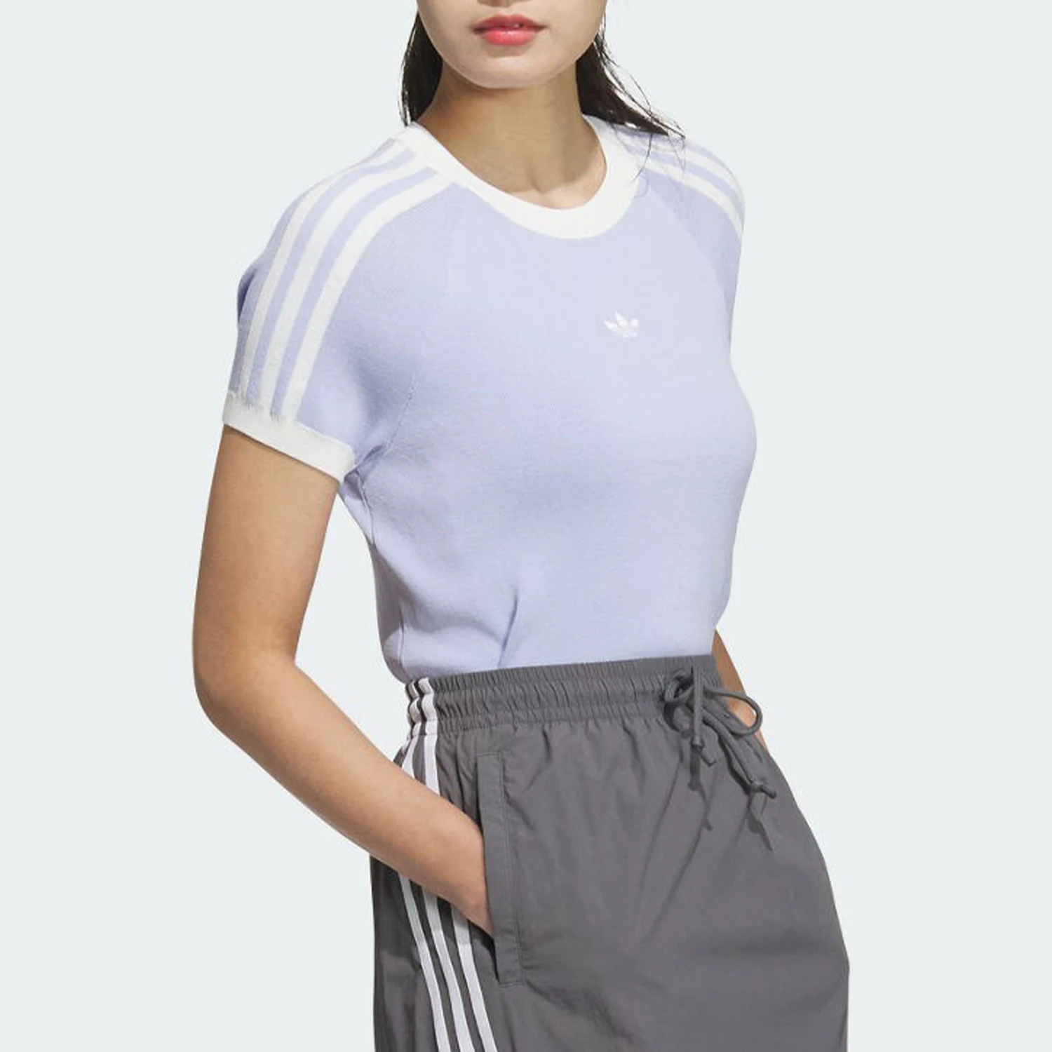 

Adidas Official Authentic Women's Three Stripes Knitted Breathable Round Neck Short Sleeve T-Shirt JI7050