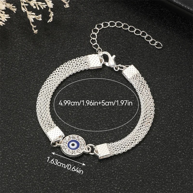 Retro Evil Eye Rhinestone Silver Color Bracelet for Women Men Lucky Jewelry Link Chain Party Office Wrist Accessories