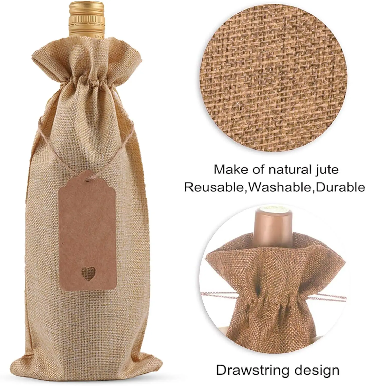 12 Pack Jute Burlap Wine Bags, Drawstring Wine Bottle Covers with Tags for Christmas,Wedding,Travel,Birthday,Holiday Party